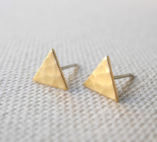 Hammered Triangle Earring Studs - Brass Triangle Earring Studs - Tiny Triangle Earring Posts - Geometric Jewelry