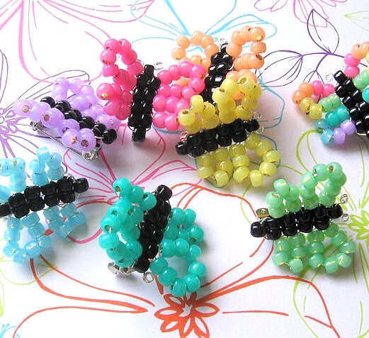 Springtime Beaded Butterfly Pin Brooch
