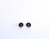 Hand Drawn Anchor Nautical Post Earrings Studs