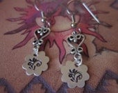 Sterling Silver Flower Handstamped dangle earrings bali style connector woman elegant earring