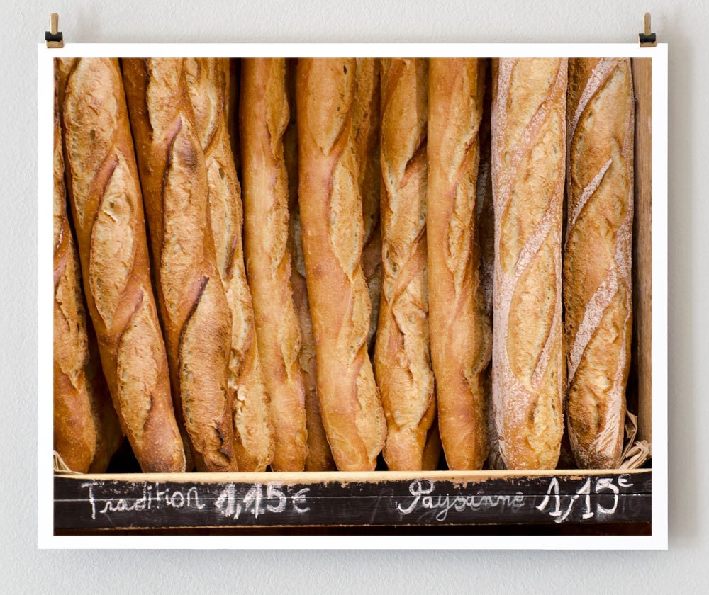French Baguettes -- Paris Photography, Kitchen Art, Brown Rustic Decor, Kitchen Wall Art, Still Life Photography