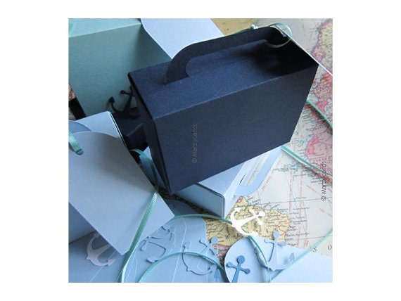 F O U R NAUTICAL N A V Y (c) MARZYCARDS LARGE Luxury Luggage Suitcase Gift Boxes C A R D Favor Trunks
