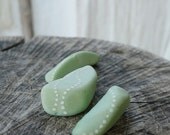 Set of Three Dotted Beach Milk Glass in Shades of Green