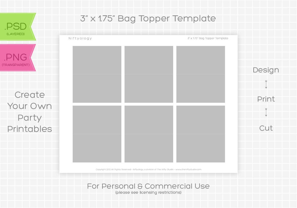 Bag Topper 3 x 1.75 Template - INSTANT DOWNLOAD - PRINTABLE - Make your own party printables