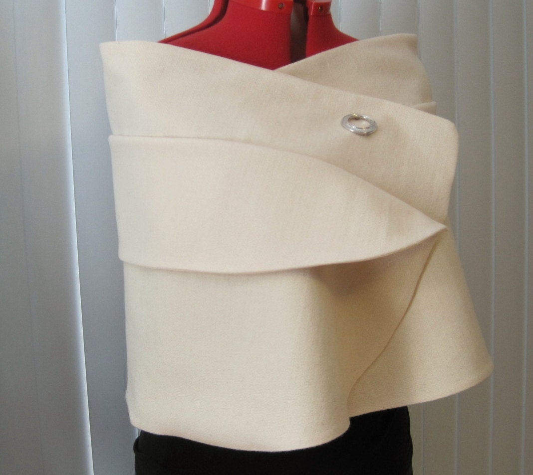 Elegant Bridal Asymmetrical Fully Lined Wool or Satin Stole Wrap Capelet for Brides