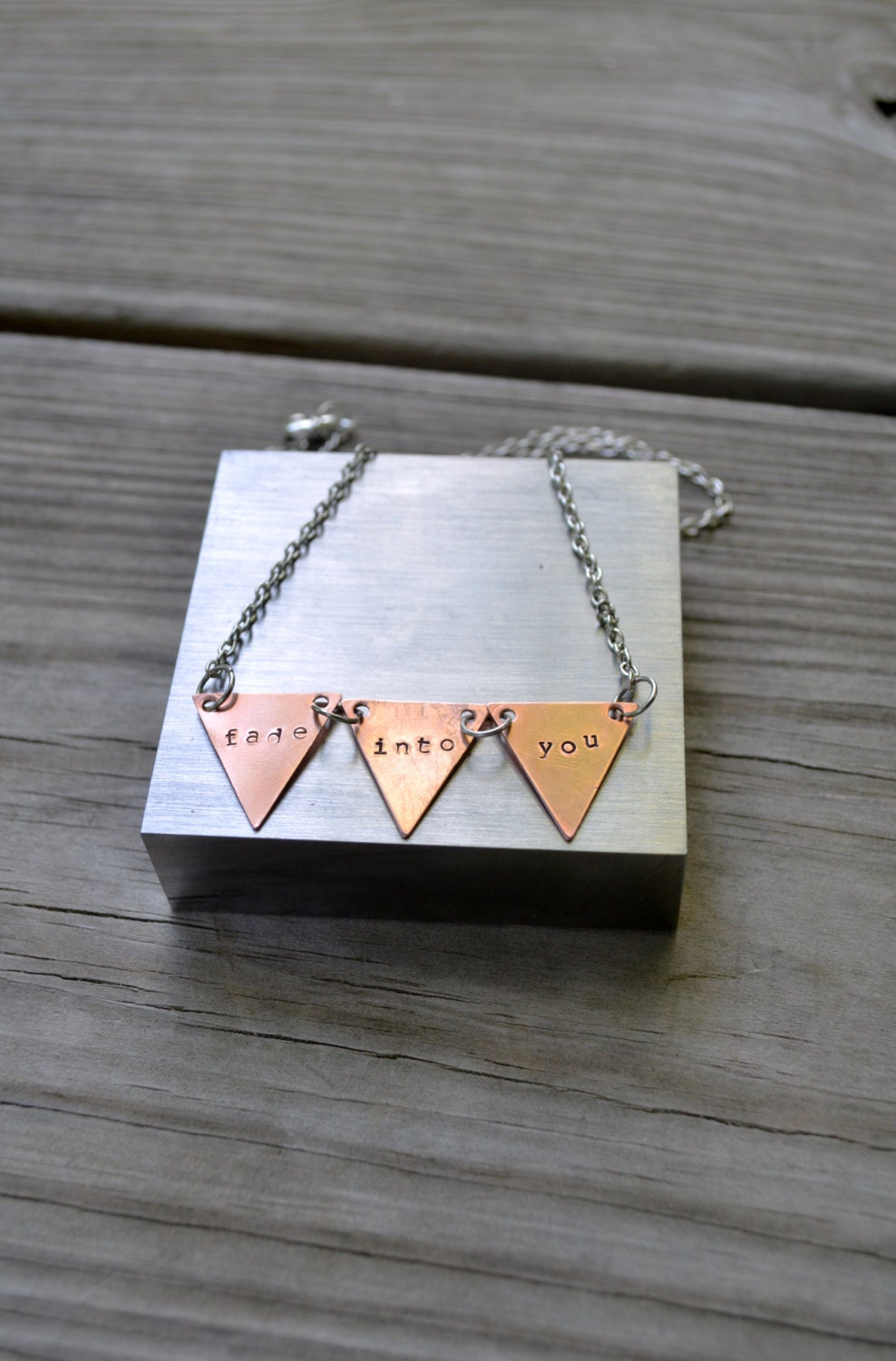 Fade Into You Necklace - Copper - Triangle - Geometric - Mixed Metal  - Silver - Hand Stamped - Music - Lyric - Romantic - For Her