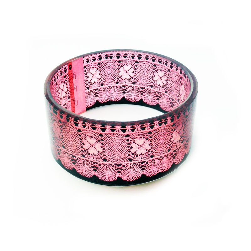 Bangle, Pink Lace Chunky Bangle Bracelet, photo bangle, by BuyMyCrap