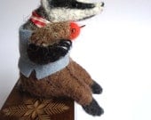 Original Needle felted  Badger with Robin