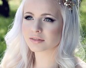Trois.......... Brass flower, pearl and crystal bridal headpiece