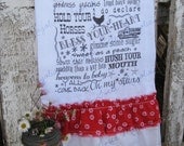 Flour Sack Kitchen Towel - Farmhouse Country Style Ruffle Farm Cottage  - SOUTHERN SAYINGS - Typography Subway Art Collage