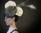 Cream, Blue, and Grey Felt Hat - Juno Hat- Made to Order