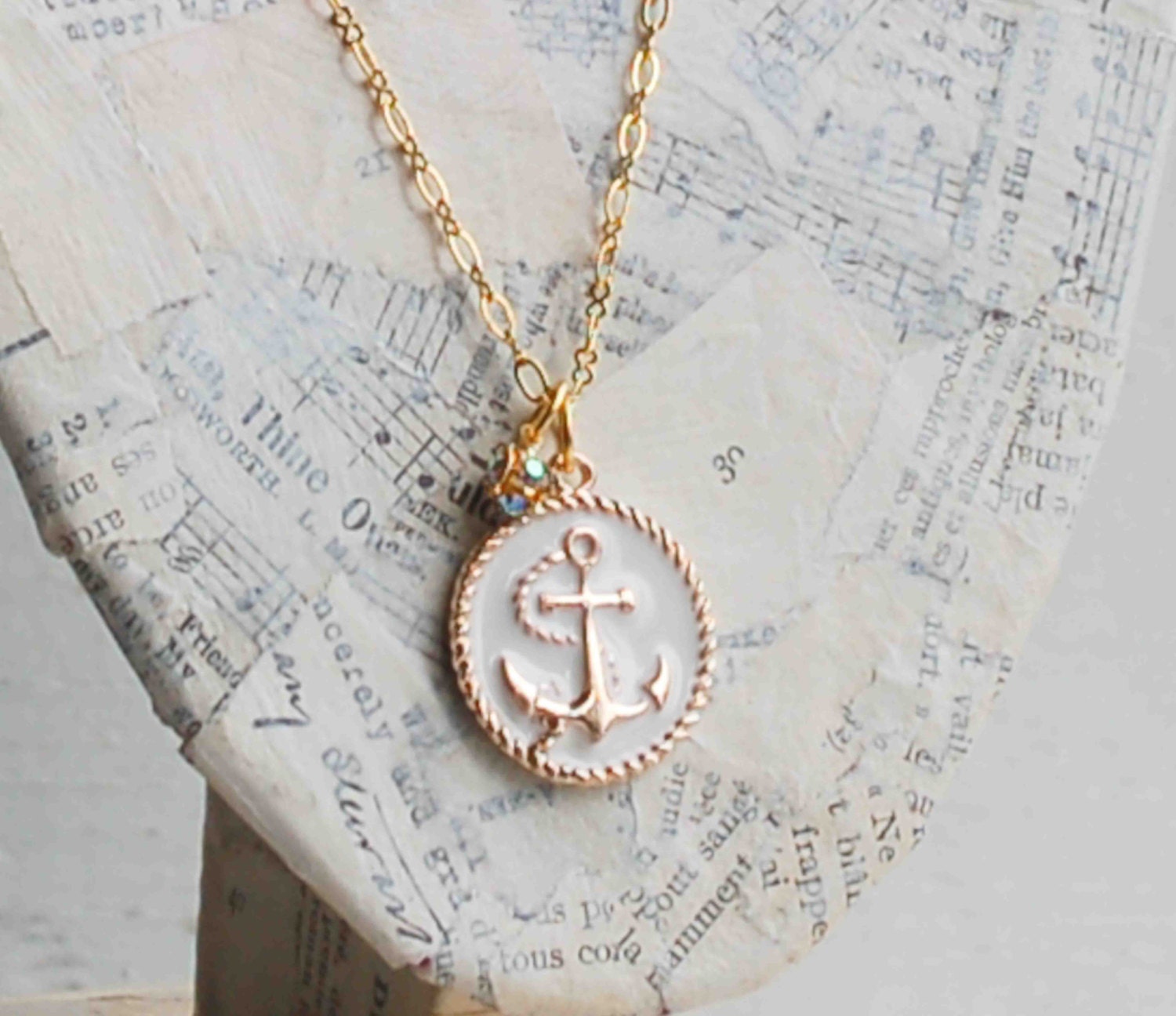 Gold  White Anchor Necklace Nautical Jewelry Gold Anchor Long ...