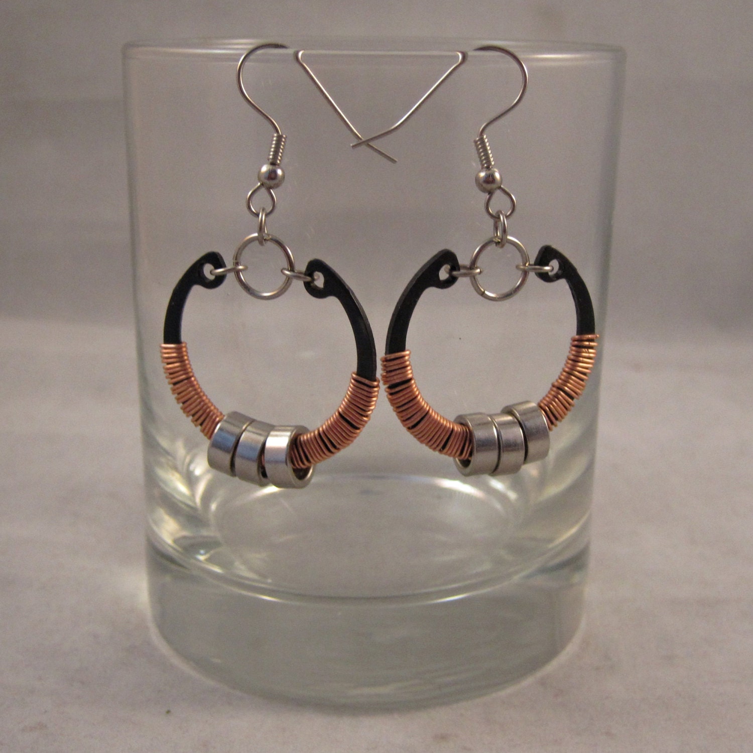 Copper & Silver Industrial Bike Chain Earrings