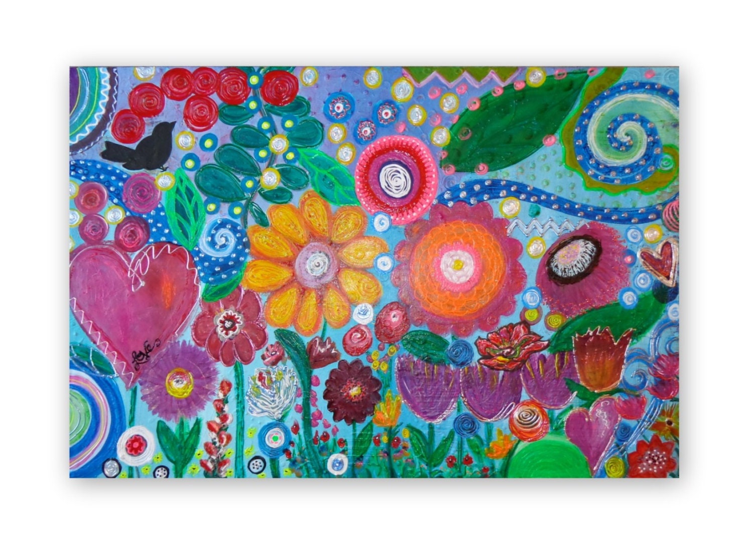 Childrens Art Textured Abstract Painting on 24x36in Canvas Beautiful Happy Colors Whimsical Ooak