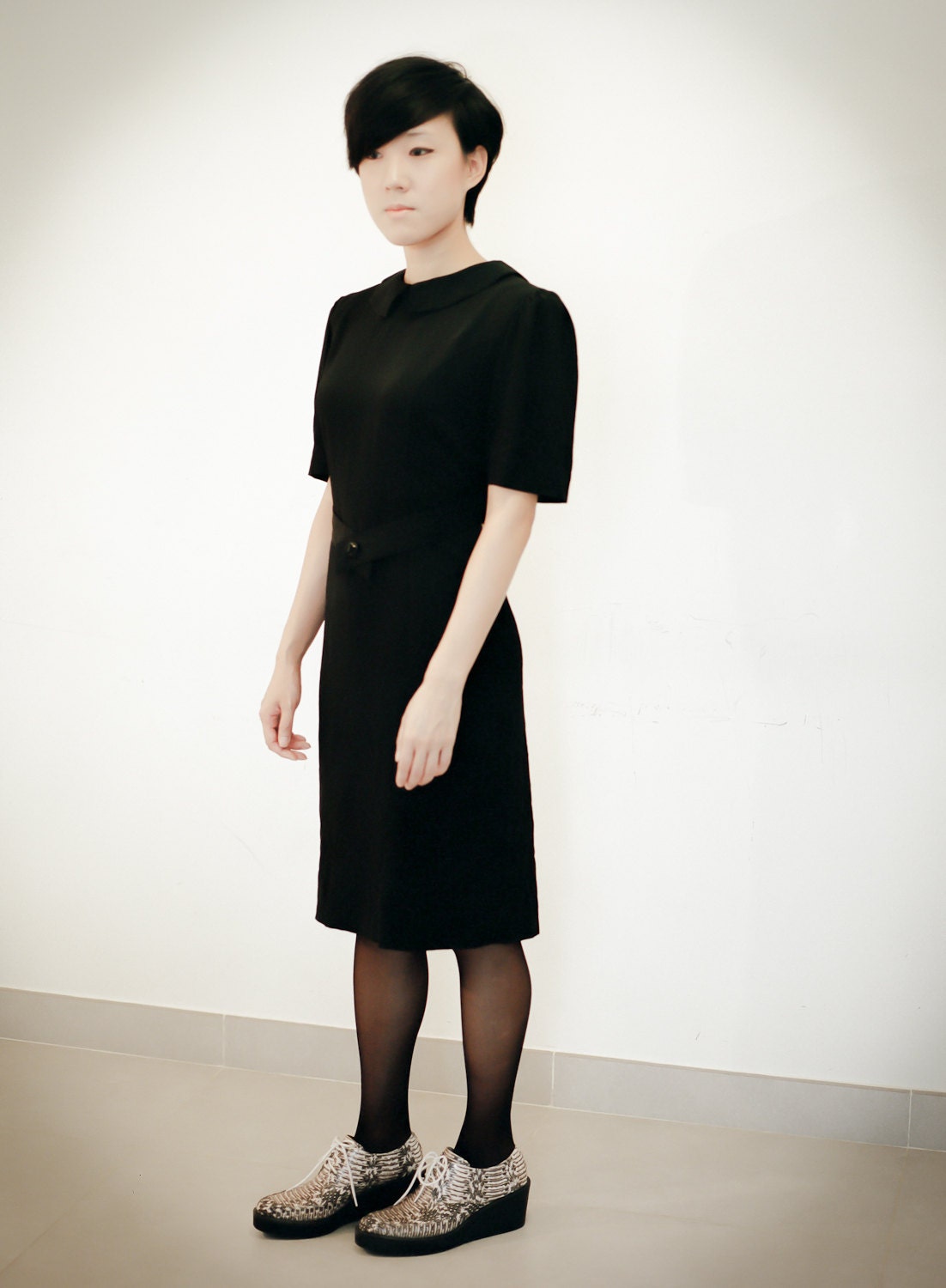 Vintage YSL little black dress LBD 1960s waist band belt collar