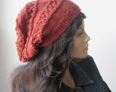 Redwood Heather Hat Lace Striped Slouchy Hat Vegan Hat Knitted Red Hat Knit Slouchy Hat