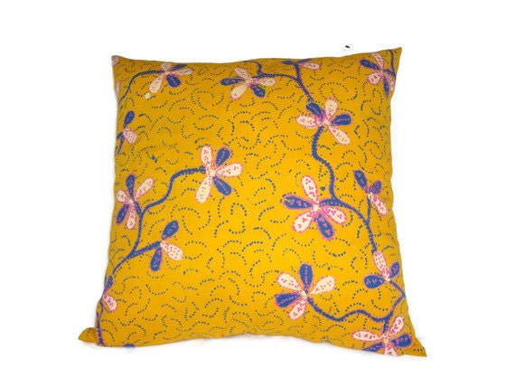 Hand Printed Batik, 18" x 18", Pillow Cover, Yellow