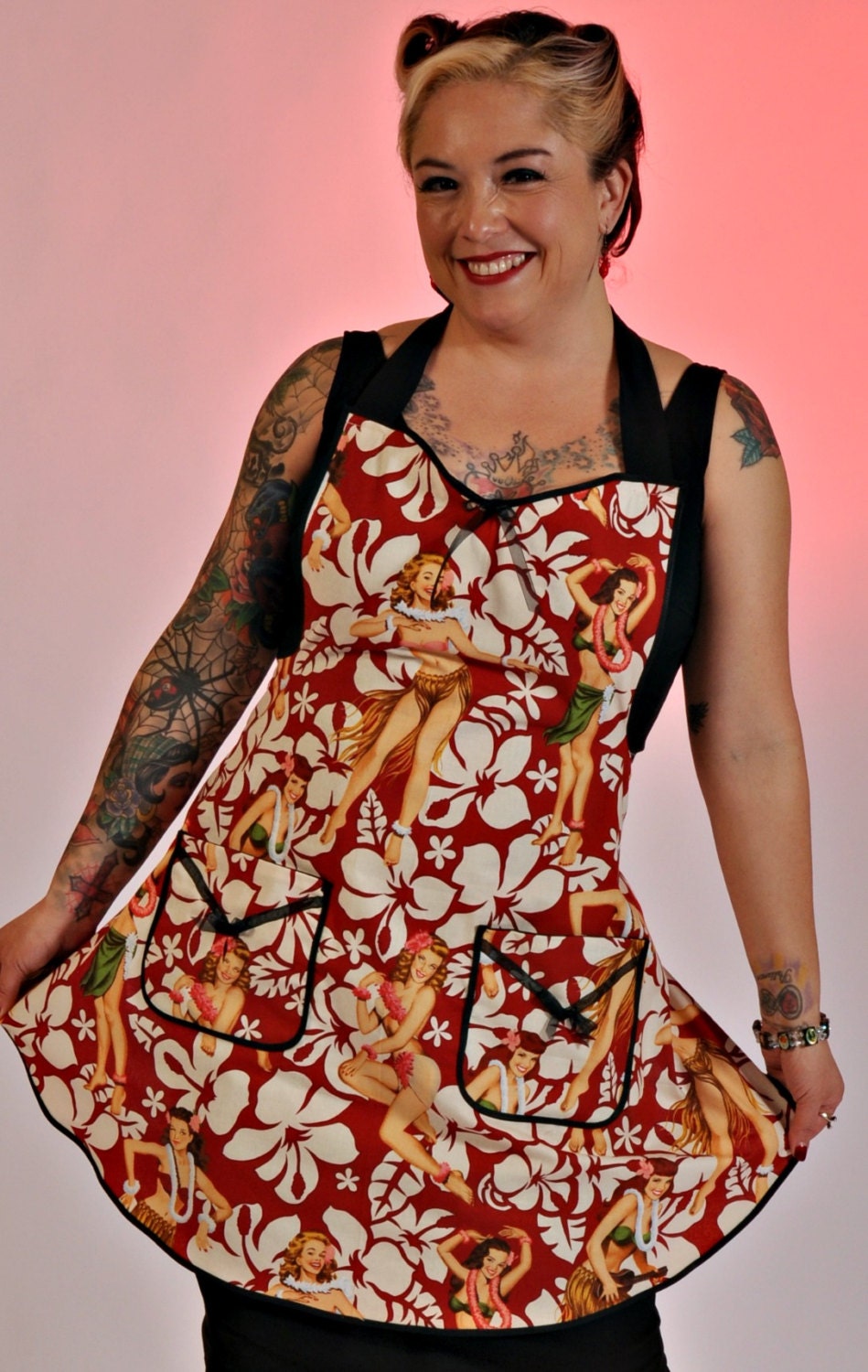 On Sale/Tropical Pin-Up Girl Handmade apron/retro apron/Alexander Henry fabrics/tropics/fun and sassy apron