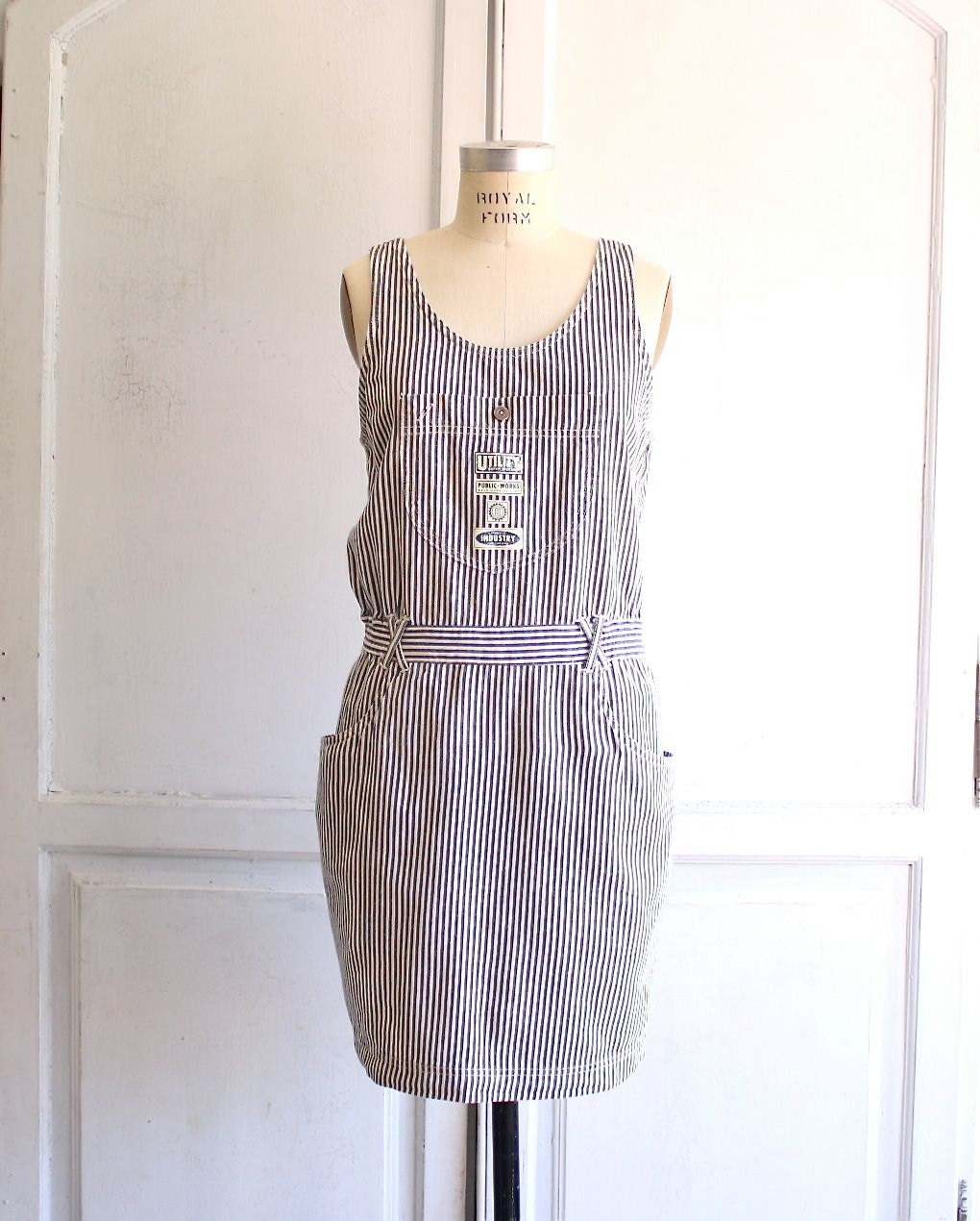 vintage Esprit striped denim dress overalls romper