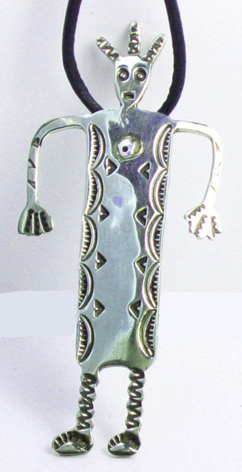 Silver Petroglyph Shaman Spirit  Guardian Pendant or Key Ring Charm
