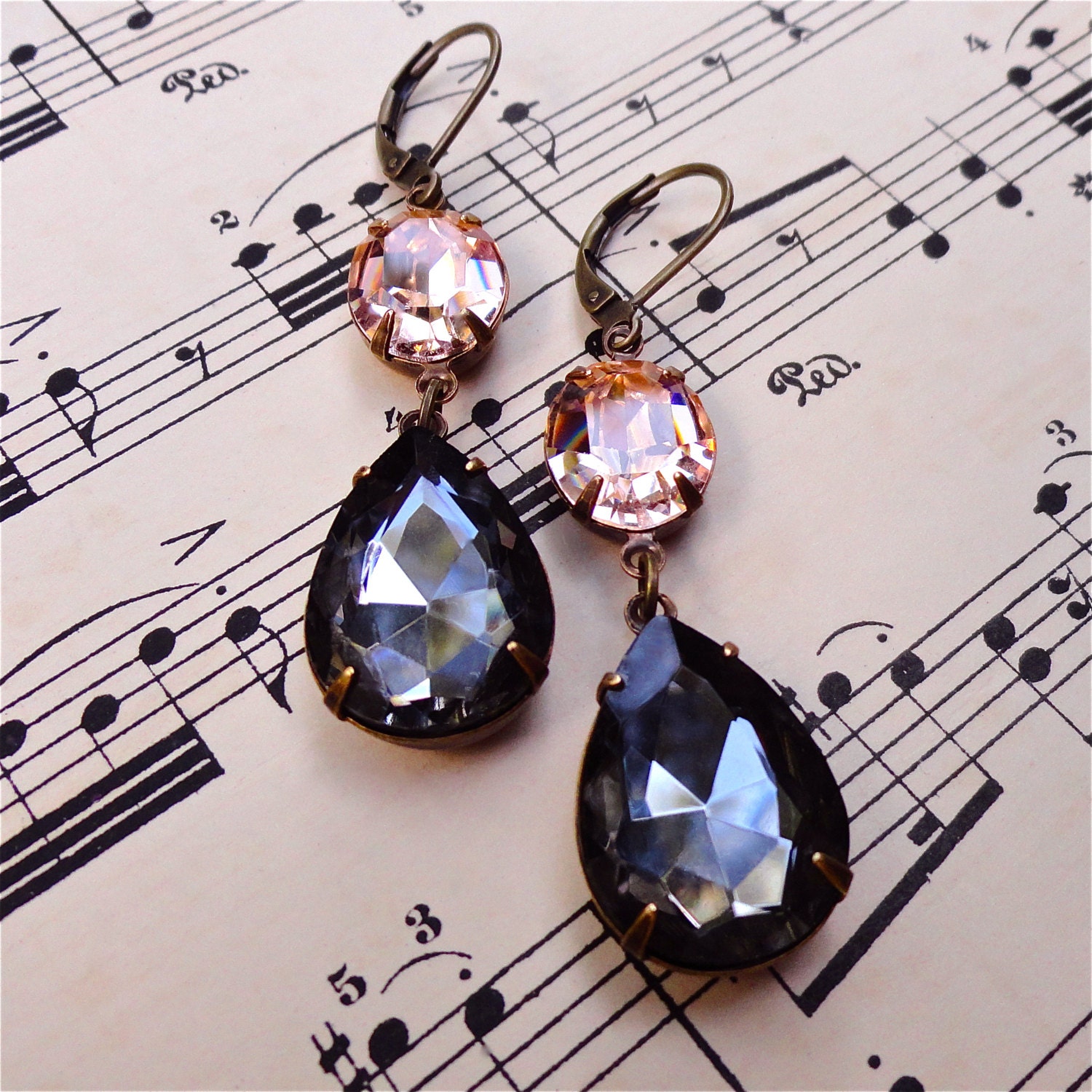 Alyson Earrings Swarovski Light Peach Black Diamond Bridal Bridesmaid Wedding