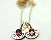 Custom Gold Mothers Childrens Name Necklace with Golden Birthstone Crystals, Gold Mom Necklace, Mothers Day