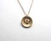 Golden button charm necklace on delicate 14k gold fill chain, vintage-inspired, seamstress gift