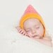 Crochet Gnome Pixie Hat with Chinstrap - BOY or GIRL - Newborn size - BRIGHT colors - Great Photo Prop