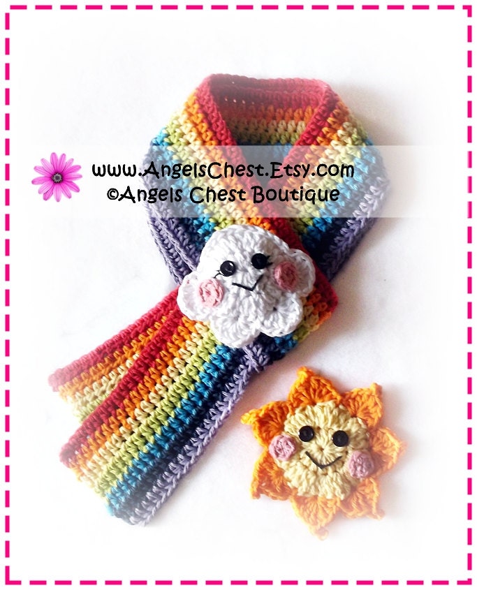 Crochet Colorful RAINBOW Sun and Cloud Scarf PDF Pattern Boutique Design - No. 51 by AngelsChest