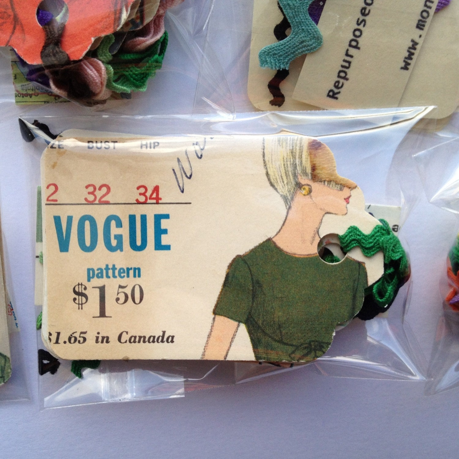 WHOLESALE-  Gift Tags- Vintage Sewing Pattern Packaging- 10 Sets of One Half Dozen per Set- Random Selection- Vintage Rick Rack Strings