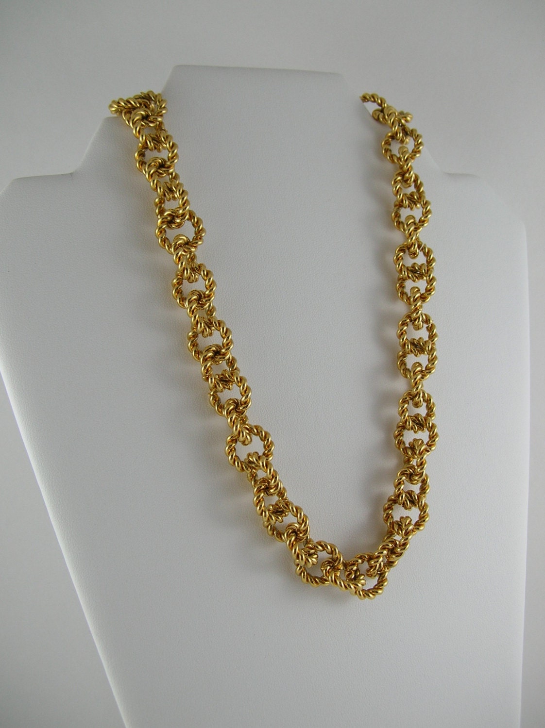 Vintage Monet Necklace Gold Collar 80s Chunky Thick Choker Double Rope Chain Link 1980s Mod Retro Boho Glam Pin Up Mad Men Nautical Summer