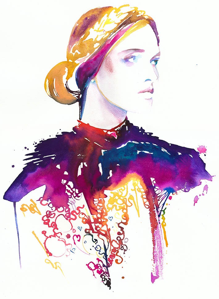Print of Original Watercolor Painting, Fashion Art, Fashion Watercolor. Titled Royalink 1