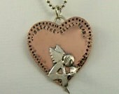 Angel Rayne Loves To Read - Up Cycled Sterling Silver And Copper - Echo Friendly Art Jewelry Pendant - 1075