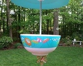 Hanging Covered Bird Feeder- Beach Umbrella, Turquoise