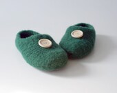 Felted Slippers - hand knitted felt slippers in Forest Green wool, wooden button