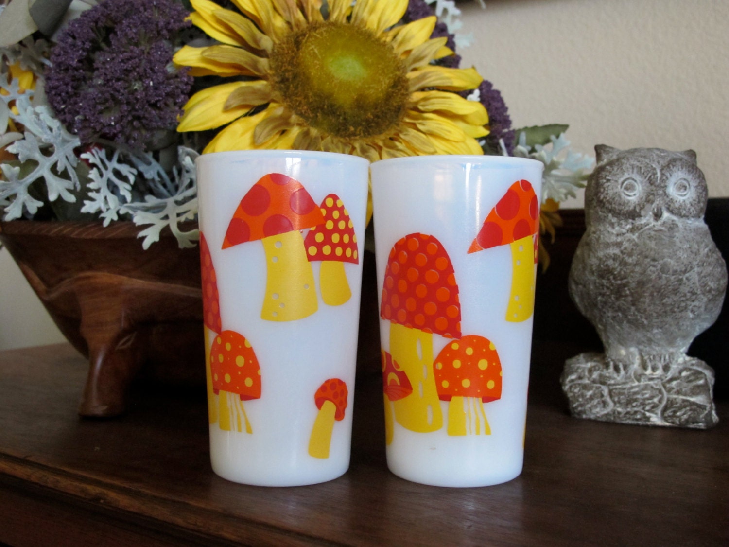 1950s Mushroom Glasses Set of 2 Vintage Retro RARE