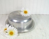 Mid Century Round Cake Carrier - Vintage Aluminum 2 Piece Set - Shabby Chic Metal Bakery Keeper