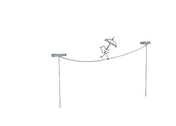 Cute Bird Drawing - Tight Rope Walker - High Wire