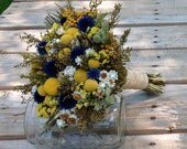 Sunny Blues Collection - Bridesmaid Bouquet - Toss Bouquet - Dried flower wedding bouquets - Blue golden yellow