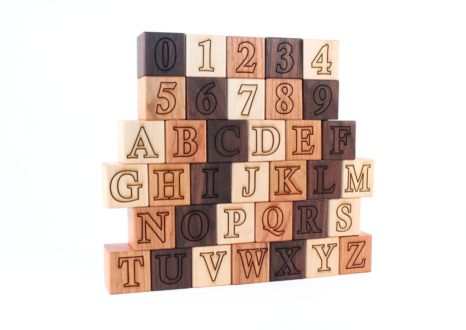 36-piece deluxe wooden alphabet block set  - letters and numbers - natural, educational wood toys, eco-friendly, homegrown organic finish