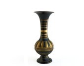 Mid Century Black Metal Vase w gold detail "Made in India"