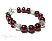 Dark Red Pearl Bracelet, Valentine's Day, Bridesmaid, Wedding, Crystal, Bridal Jewelry