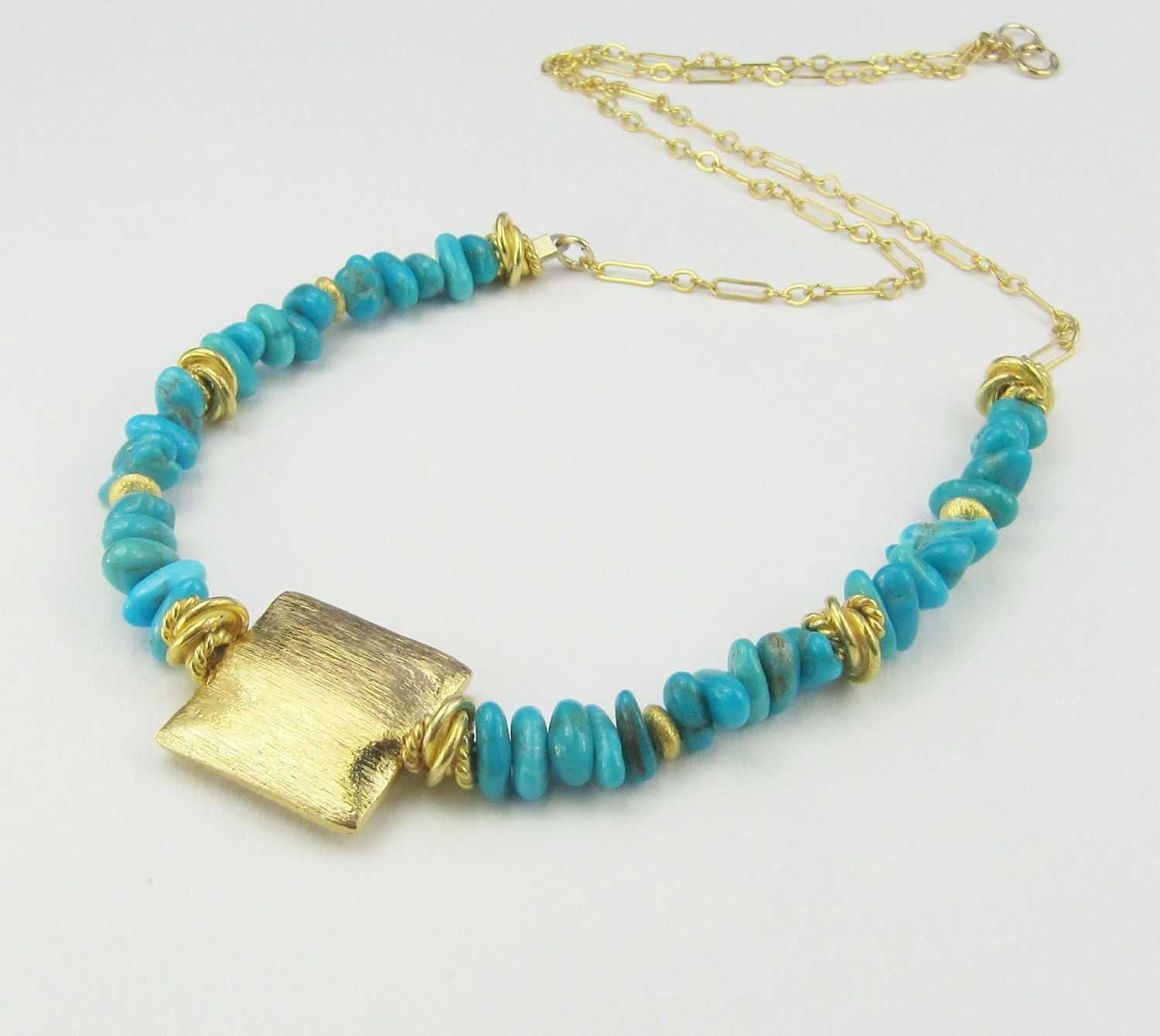 Turquoise and Gold Necklace, Gold Necklace, December Birthstone,Statement Necklace, Pendant Necklace, Turquoise Necklace, Handwrapped