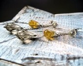 Lemon Silver Earrings - Citrine and Quartz Earrings - Long Sunny Yellow Earrings - Honey Amber Gold - Romantic Dangle Studs
