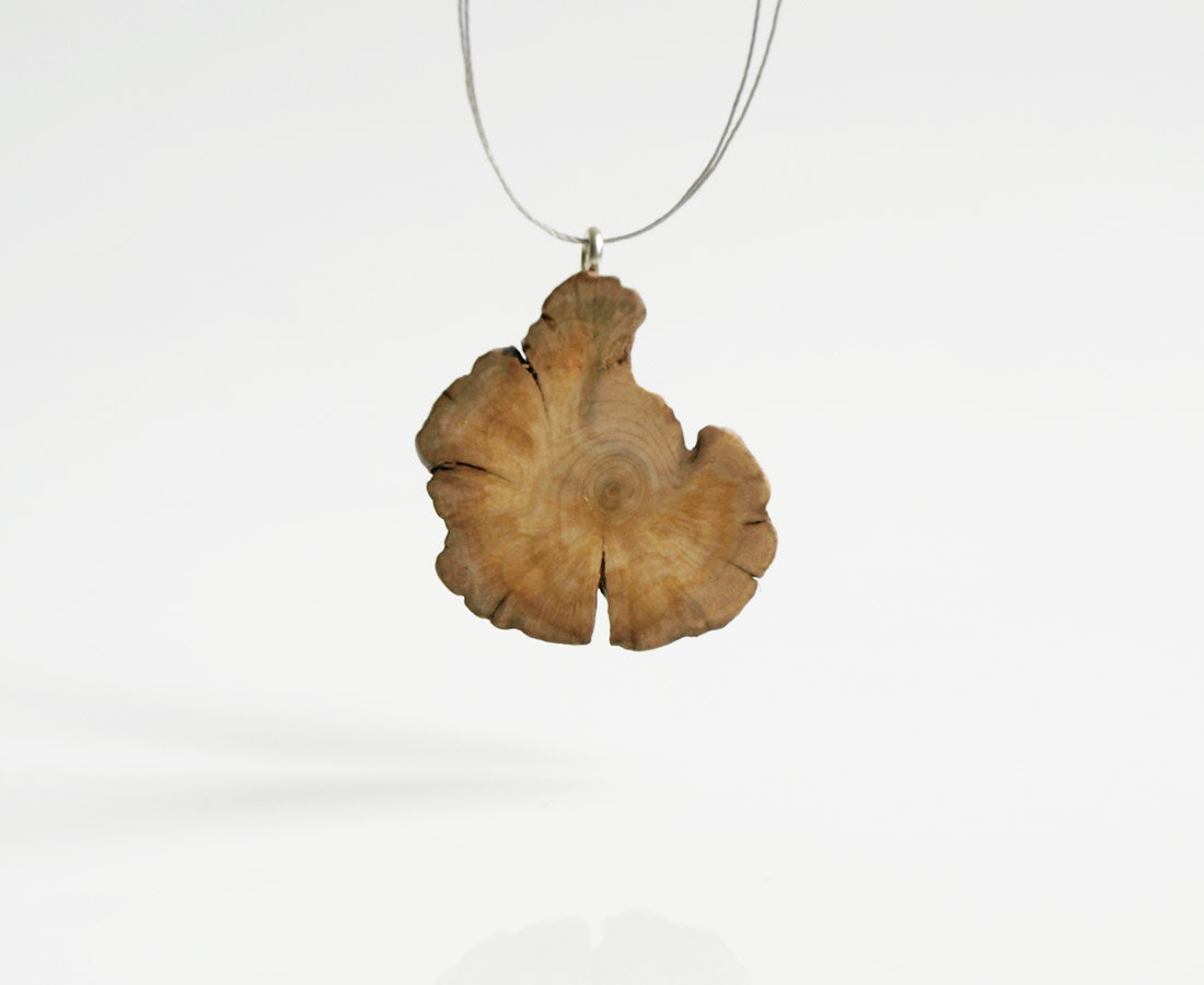 Juniper no 2. rustic wooden jewelry. rare wood short pendant necklace on concrete grey string. natural burlwood