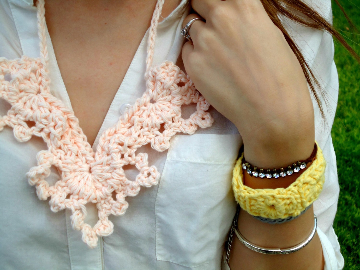 Crochet Angel Wings Necklace - Blush Pink