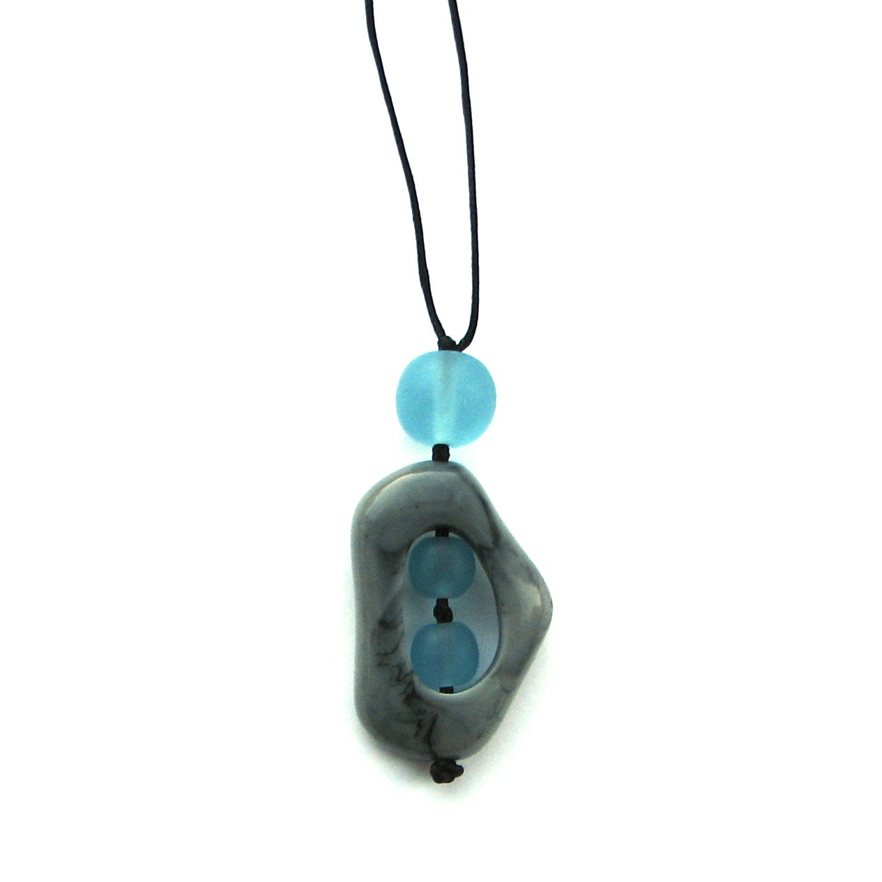 Resin Nursing Necklace Non Toxic Pregnancy Fertility 'Twiddle Buster' Pendant - Marble Grey/ Gray and Sky Blue - Cloudy Sky