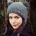 Kitty Ear Earflap Hat- Charcoal Gray Heathered Chunky Knitted WOOL Blend Hand Knit