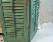 Vintage Wood Shutters Turquoise Shabby Decor Plantation Distressed Hand Painted Wedding Decor