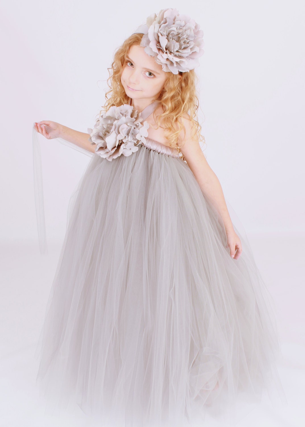 Flower Girl Tutu Dress - Grey - Dazzling Dove - 7-8 Youth Girl Il_170x135